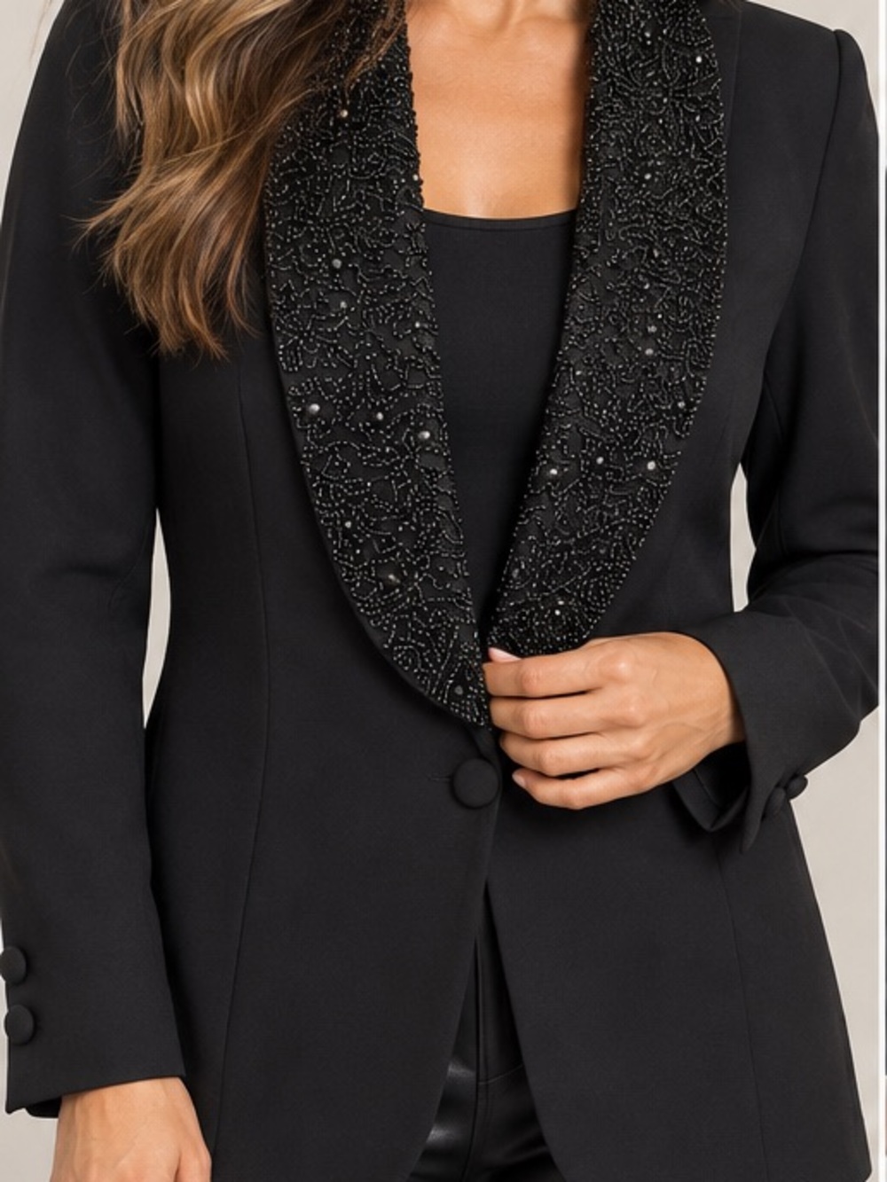 John Meyer 100% wool removable beaded collar blazer